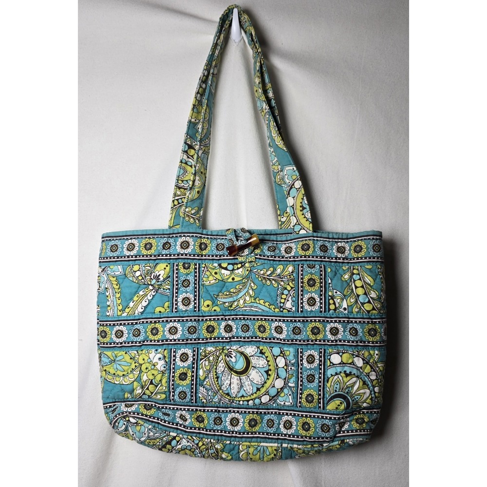 Vera Bradley Peacock‎ Blue Colorful Paisley Floral Print Small Tote Bag Purse